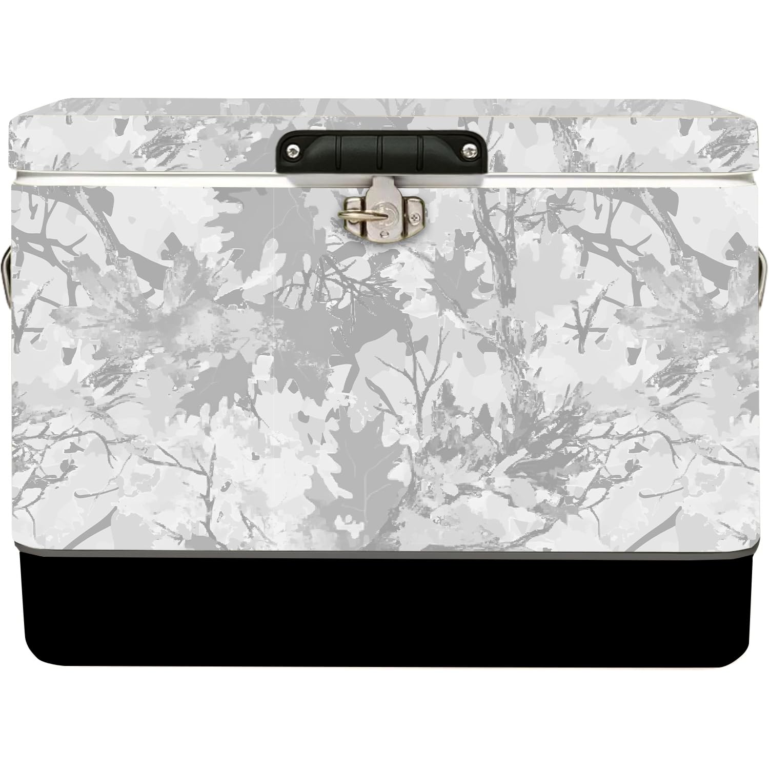 FSE Hard-Sided 54 Qt. / 80 Can Metal Cooler, Two-Tone Gray Camo and Black, Durable Outdoor Beverage Cooler with Latch Closure, Plastic Lining, Side Handles, Portable Tailgating and Camping Ice Chest