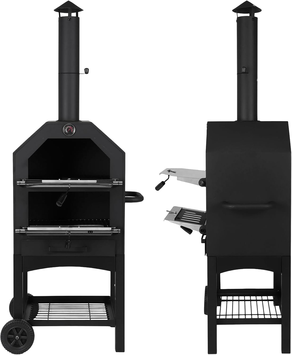 Generic 2-Tier Freestanding Charcoal Pizza Oven with Firewood Storage Large Wood Fired Pizza Oven for Backyard Camping Tailgating