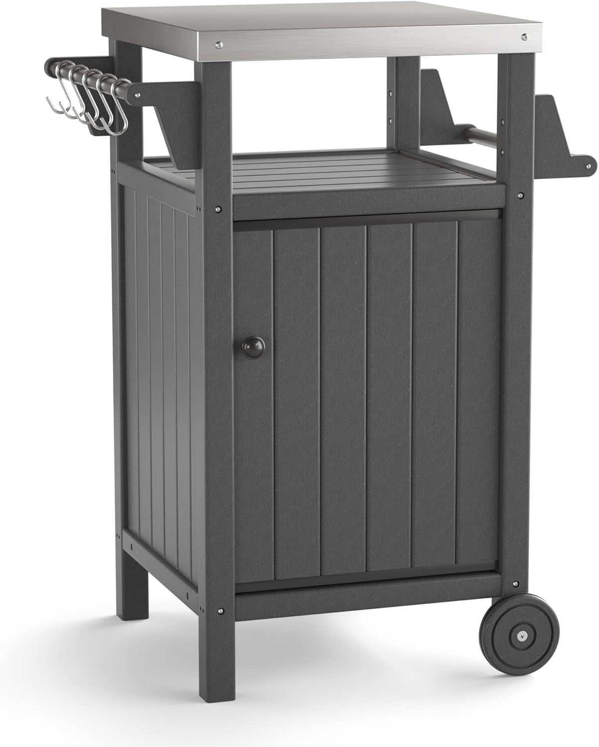 KORVOS Kitchen Portable Outdoor Grill Cart, Patio Bar Cart with Stainless Steel Top and Rolling Wheels, BBQ Cart for Indoor&Outdoor Use, Grey