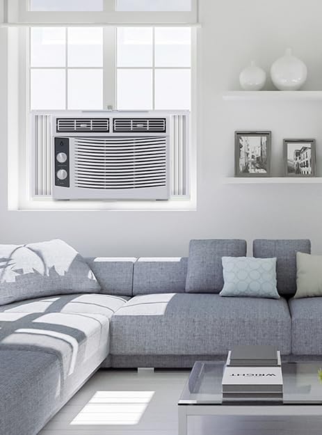 8000 BTU Window Air Conditioner for Bedroom/Living Room, Cools Up to 350 Sq. Ft., Energy-Efficient Window AC with 30% Faster Cooling, Adjustable Window Kit, Intuitive Mechanical Controls