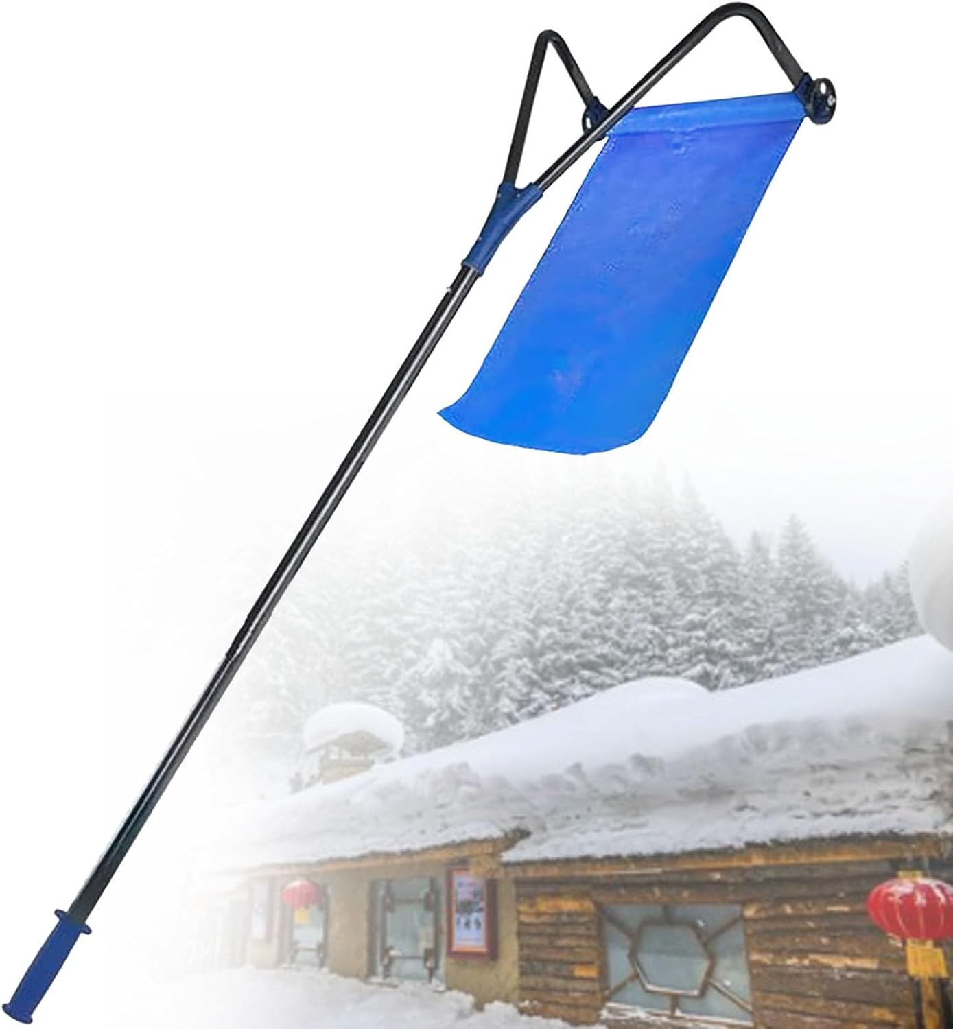 Aluminum Roof Snow Rake Removal Tool with Wheels, Heavy-Duty Snow Shovel for Roof, Efficient Snow Removal Rake, Durable Black Roof Rake for Winter Safety