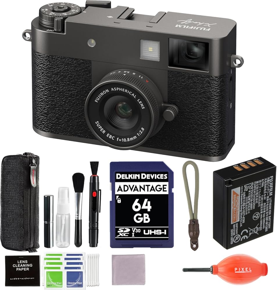 Fujifilm X Half Digital Camera (Charcoal Silver) Bundle with 64GB SD Card + Rope Wrist Strap + More Advanced Accessories | Fuji X Half Camera