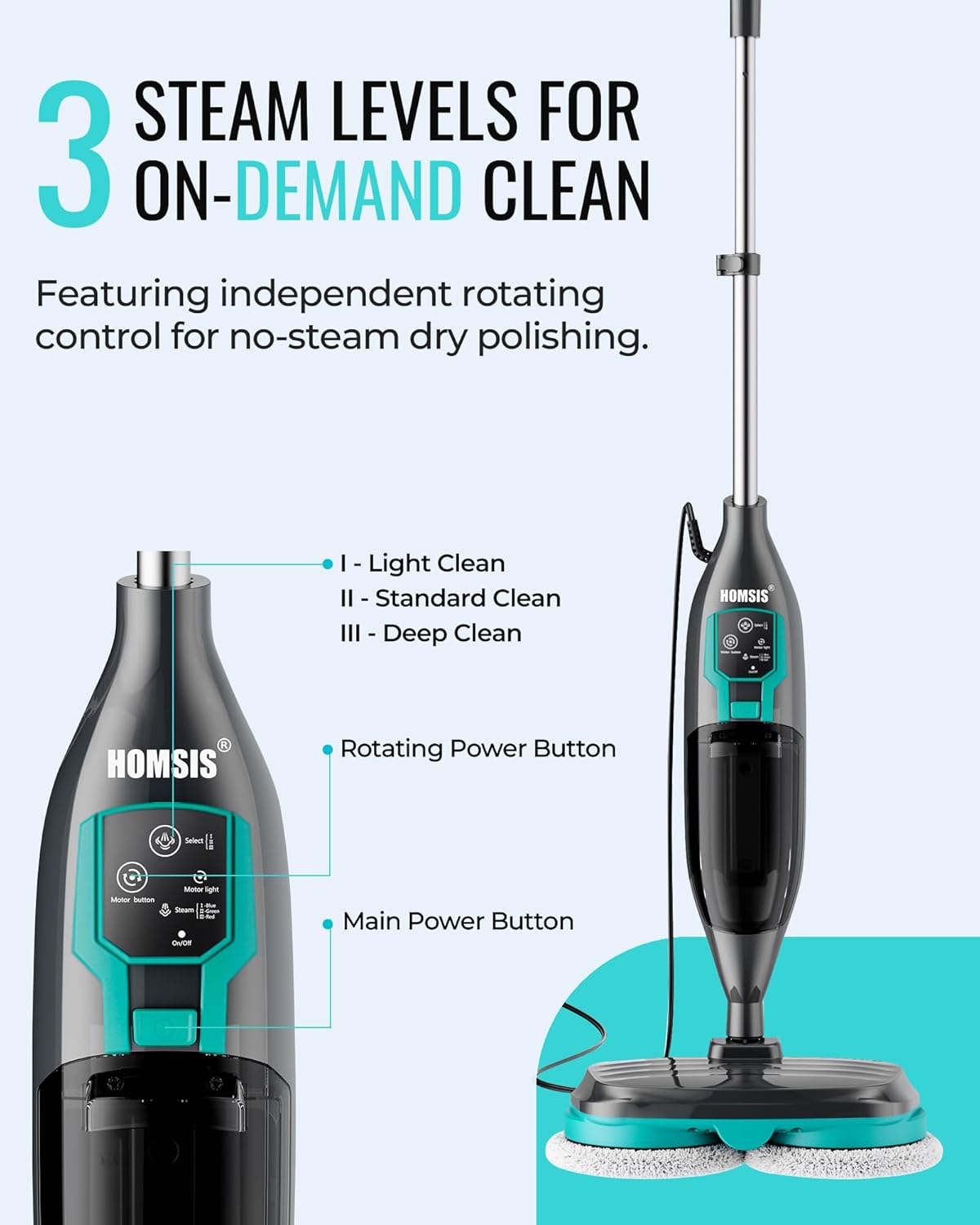 Steam Mop Floor Steamer Scrubber: Hardwood Tile Laminate and Vinyl Hard Surface Floors Scrub Cleaning Machine - Electric Power Spin Mops Wood Floor Cleaners Heavy Duty Scrubbing Mopping