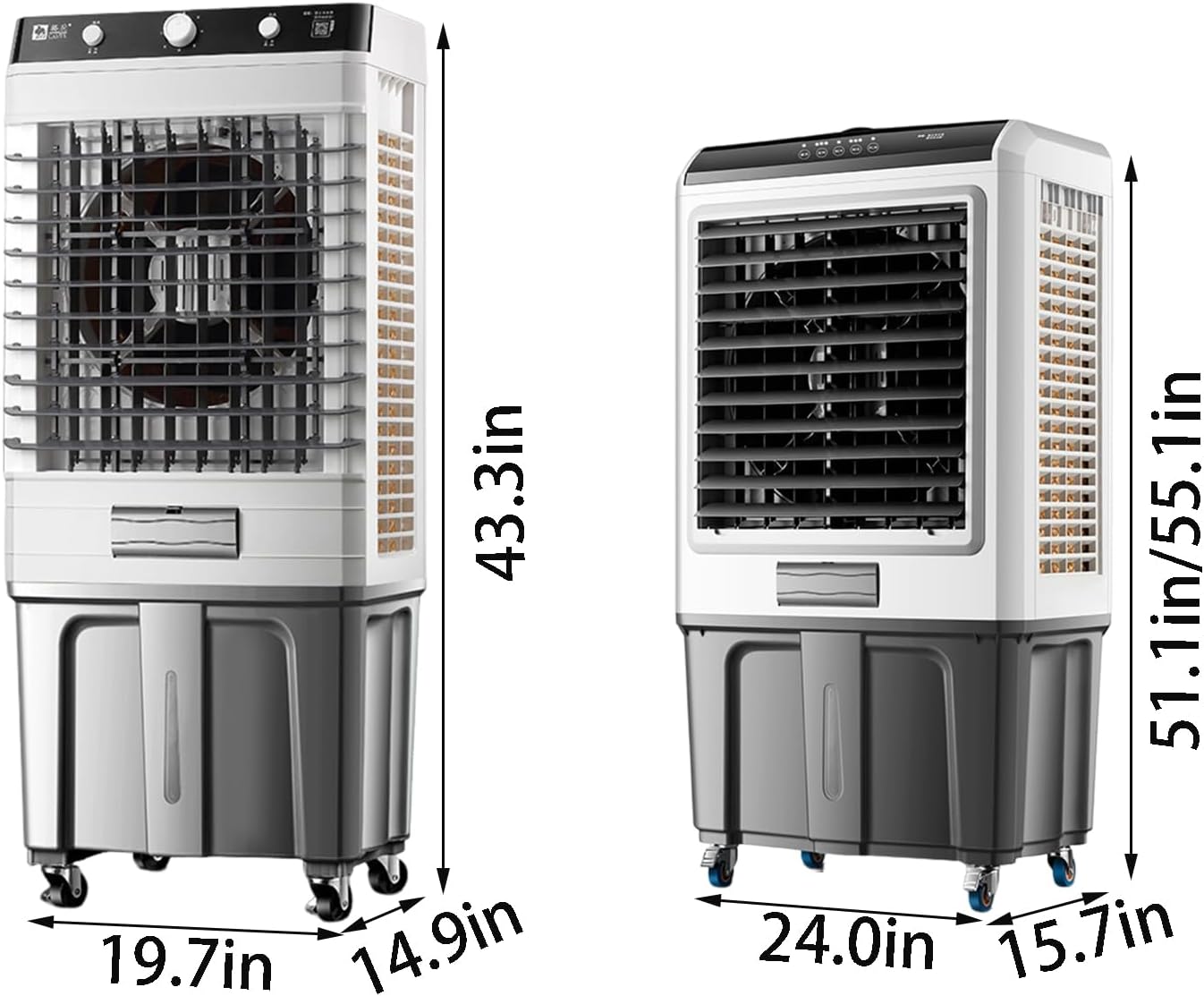 Portable Air Conditioners Portable Evaporative Ai Industrial air Cooler Large Capacity Water Tank 3 Wind Speed Adjustment 120° Free Swing Quiet Operation Gray 20.0in*15.7in*55.1in