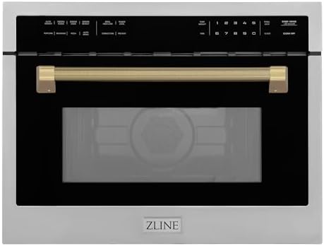 ZLINE Autograph Edition 24 in. 1.6 cu ft. Built-in Convection Microwave Oven in Stainless Steel and Champagne Bronze Helix Handle (MWOZ-24-KCB)