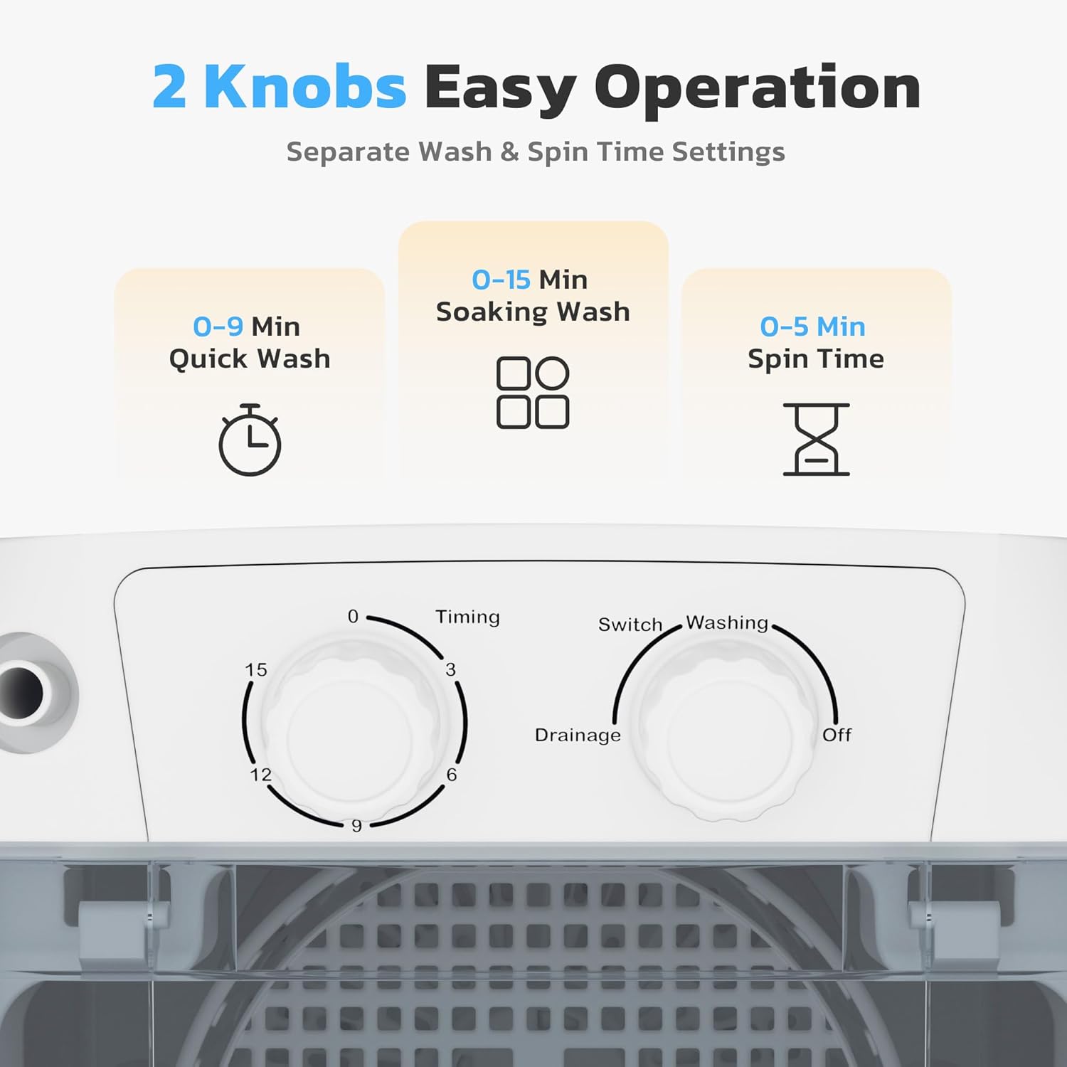 INTERGREAT Mini Portable Washing Machine, 5.5 Lbs Compact Mini Portable Washer, 110V Single Tub Laundry Washer Machine for Apartments, Dorms, Traveling, RV, Grey