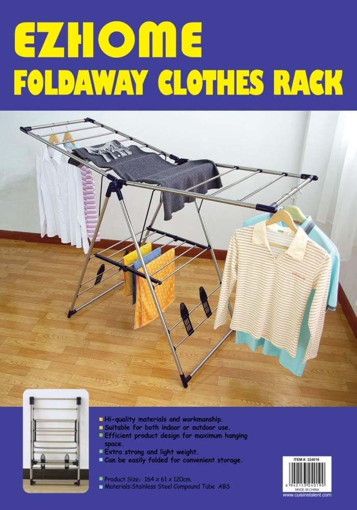 EZHOME Large Foldaway Laundry Rack, Heavy Duty, Collapsible, Space-Saving Storage, Stainless Steel, Indoor/Outdoor
