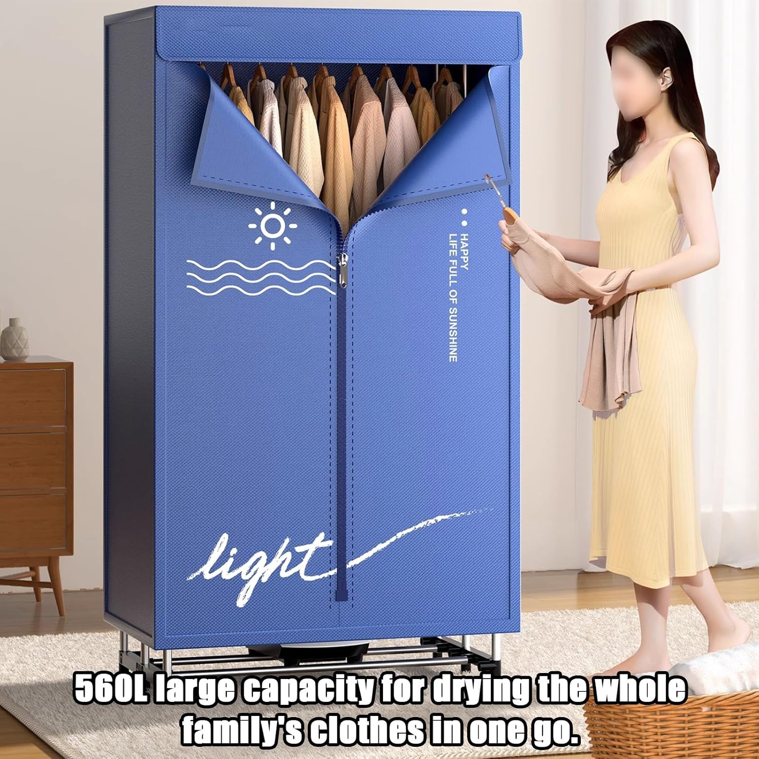 Portable Clothes Dryer 220V 3 Tier Foldable Dryer, Home Folding Clothes Dryer, Adjustable Timer, Low Noise, Energy Efficient Clothes Dryer for Home, Laundry Room, Apartment(Light Green)
