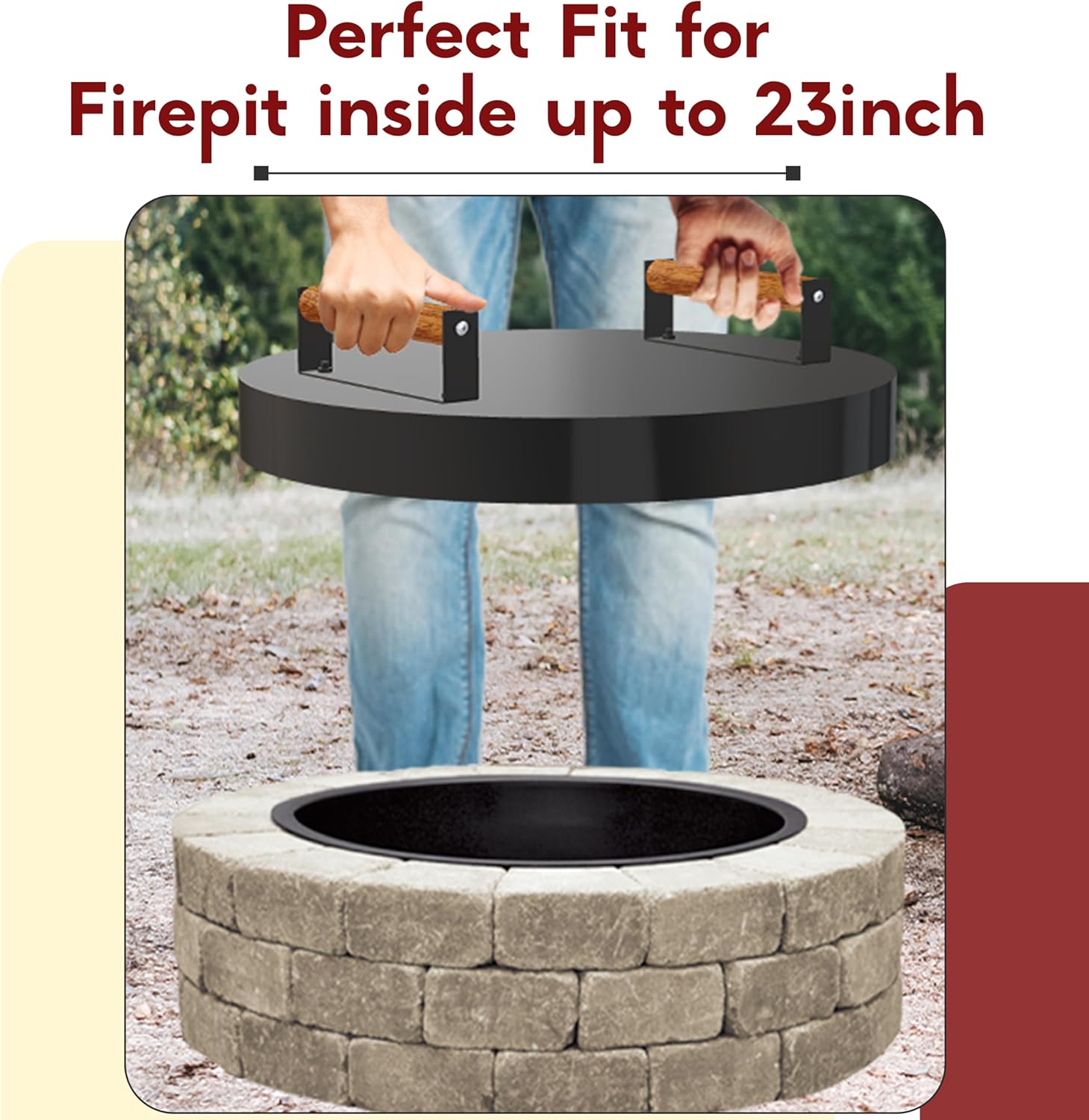 FEBTECH - Fire Pit Solid Cover 25.5 inch Compatible with Outdoor Fire Pits Inside Up to 23