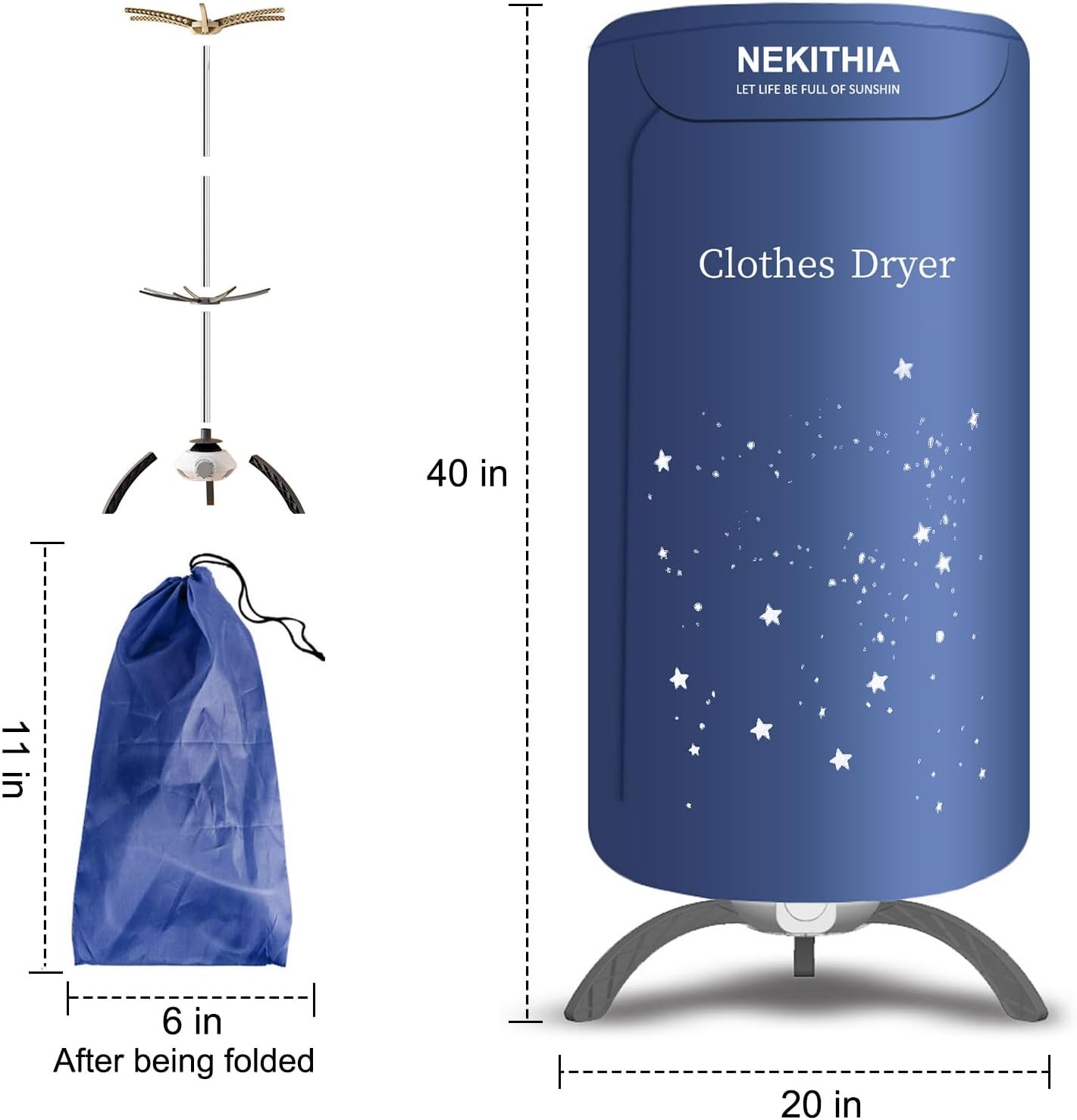 Portable Clothes Dryer - Upgraded 900W Fast-Drying for Large Loads of Clothes & Shoes | Compact Mini Dryer Machine for Family, Apartment, RV & Travel