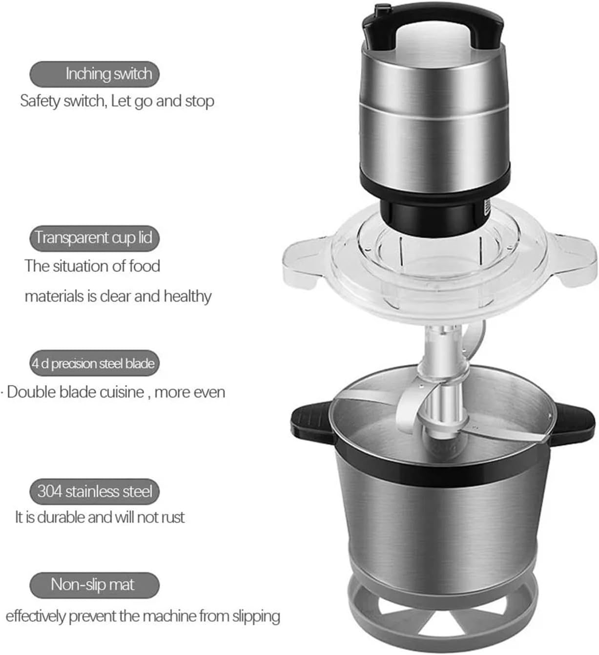 6L Stainless Steel Meat Grinder Blender Chopper Electric Mincing Machine Household Or Commercial Processor Garlic Crusher(US_220 V)