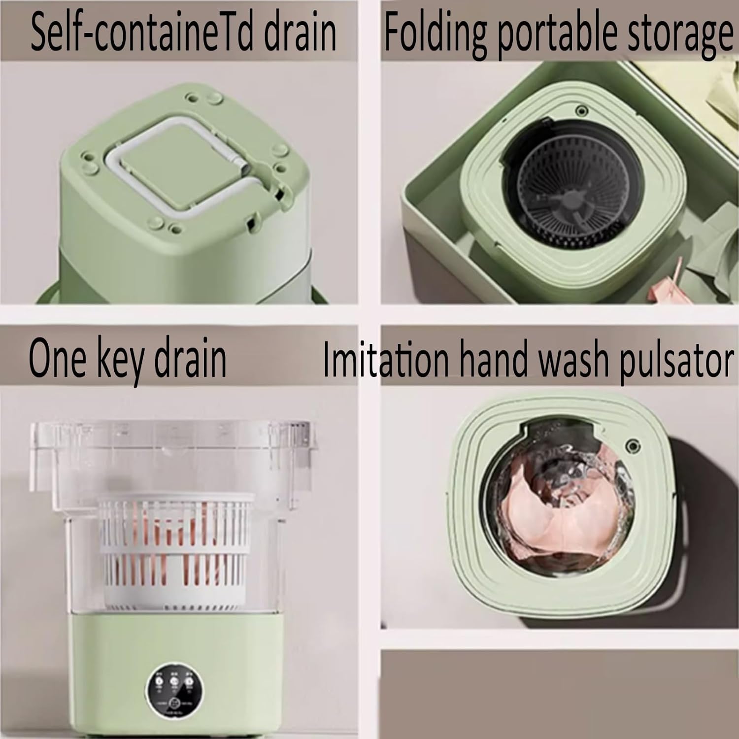 Mini Portable Washing Machine, Folding Washing Machine, Laundry Machine with 3 Modes Deep Cleaning Half Automatic Washt, for Camping, Rv, Travel, Small Spaces (Color : Green, Size : 6L)