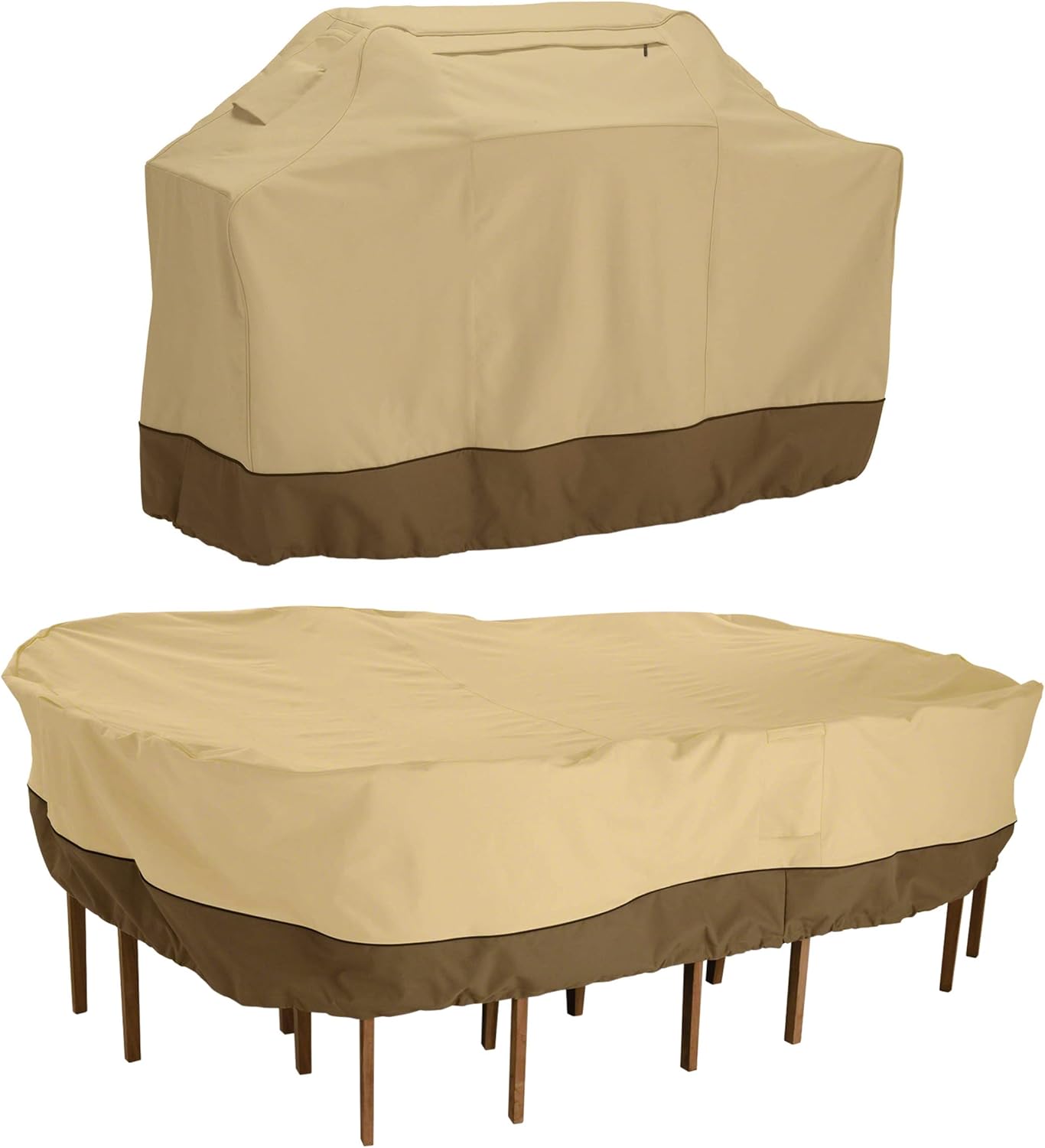 Classic Accessories Veranda Water-Resistant 58 Inch BBQ Grill Cover and 108 Inch Patio Table & Chair Set Cover Bundle