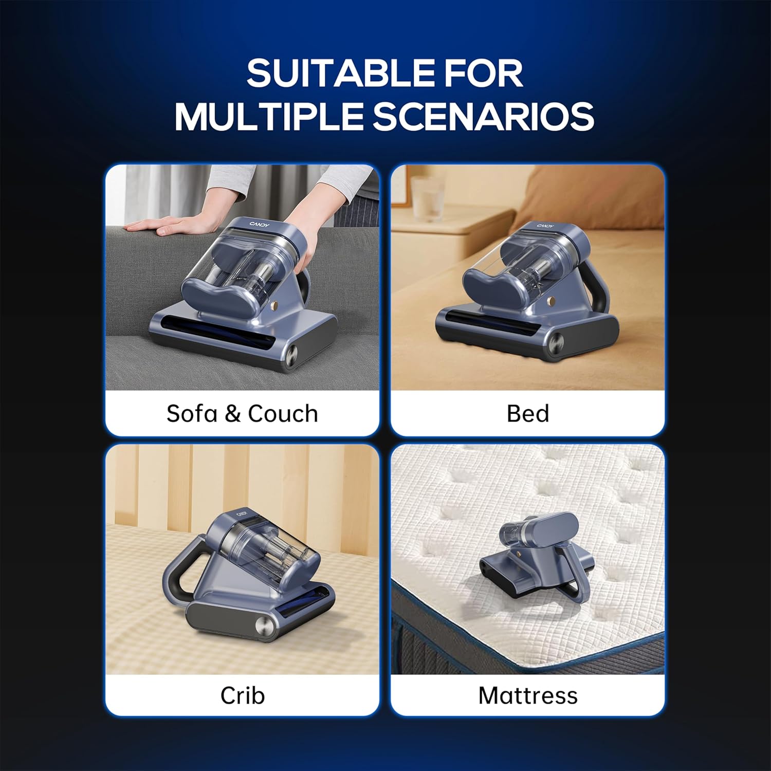 Candy Mattress Vacuum Cleaner, 16Kpa Bed Vacuum Cleaner with UV-C Light, 140°F Heat, 4 Level HEPA Filter & Ultrasonic, Versatile Handheld Vacuums for Bed, Sofa, Couch, Crib(Corded, 650W)