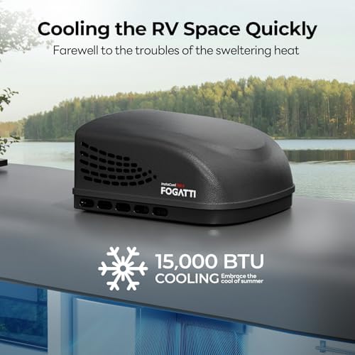 FOGATTI RV Air Conditioner InstaCool 15000BTU Non-Ducted, Rooftop AC Unit RV, All in One Unit, Easy Install, Quiet AC, For Camper, 115V (Non-ducted, Black)