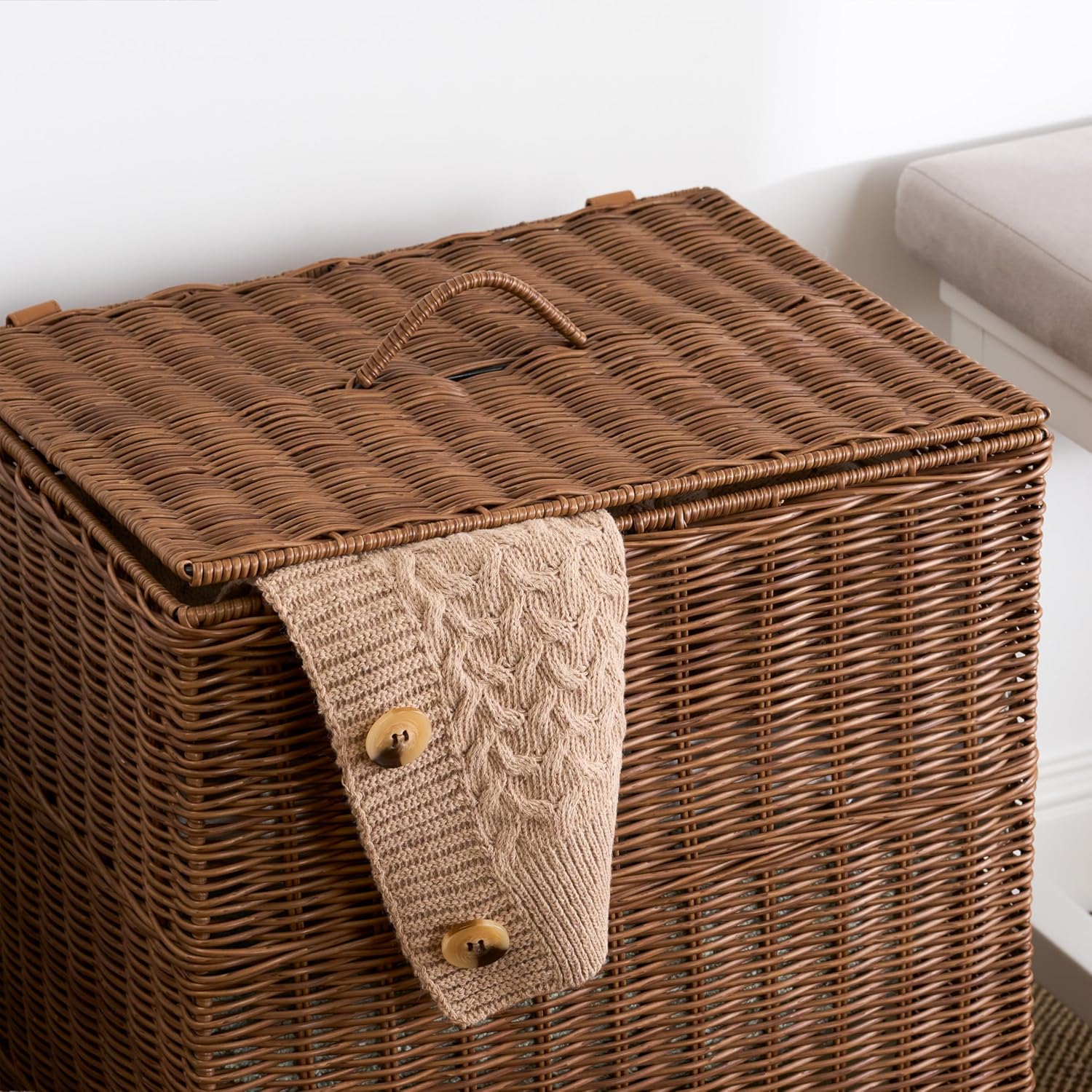 Joseph Rectangular Laundry Basket with Lid – Resin Wicker Hamper for Bedroom or Bathroom, Espresso Brown, 17