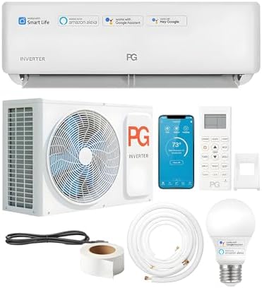 PG 30,000 BTU 2.5-Ton Mini-Split Inverter+ Heat Pump with WiFi, 220V/230V, Powerful Single-Zone AC & Heater for 1,300 Sq Ft | Includes Smart LED Bulb A19 with Voice Control & Google, Alexa