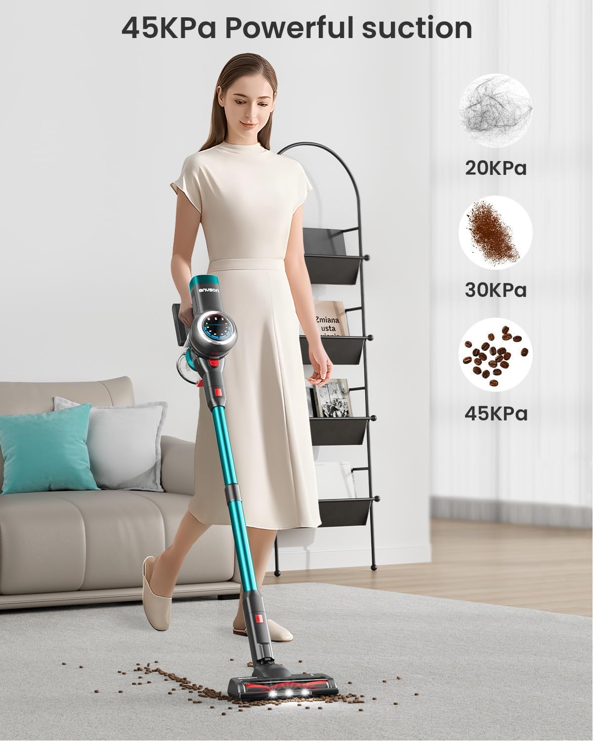 Cordless Vacuum Cleaner +1*Extra Battery Bundle - 550W/45KPa Suction, 65Min Runtime, OLED Display & Anti-Tangle Brush