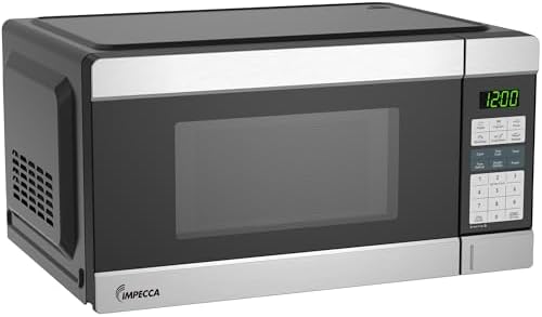 Impecca Countertop Microwave 1000 Watts, 1.1 Cu. Ft - Microwave Oven with LED Light & Child Lock - 6 one-Touch Menus, 10 Power Levels, Perfect for Apartments and Dorms - Easy Clean, Stainless Steel