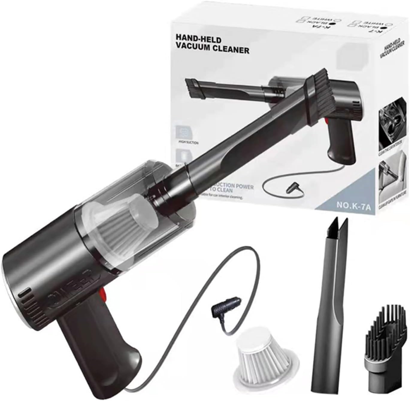 9000PA Wireless Car Handheld Vacuum Cleaner Portable Powerful Auto Suction Clean Smart Cordless Cleaning Accessories for Car Interior, Home, Office,Black,Wired