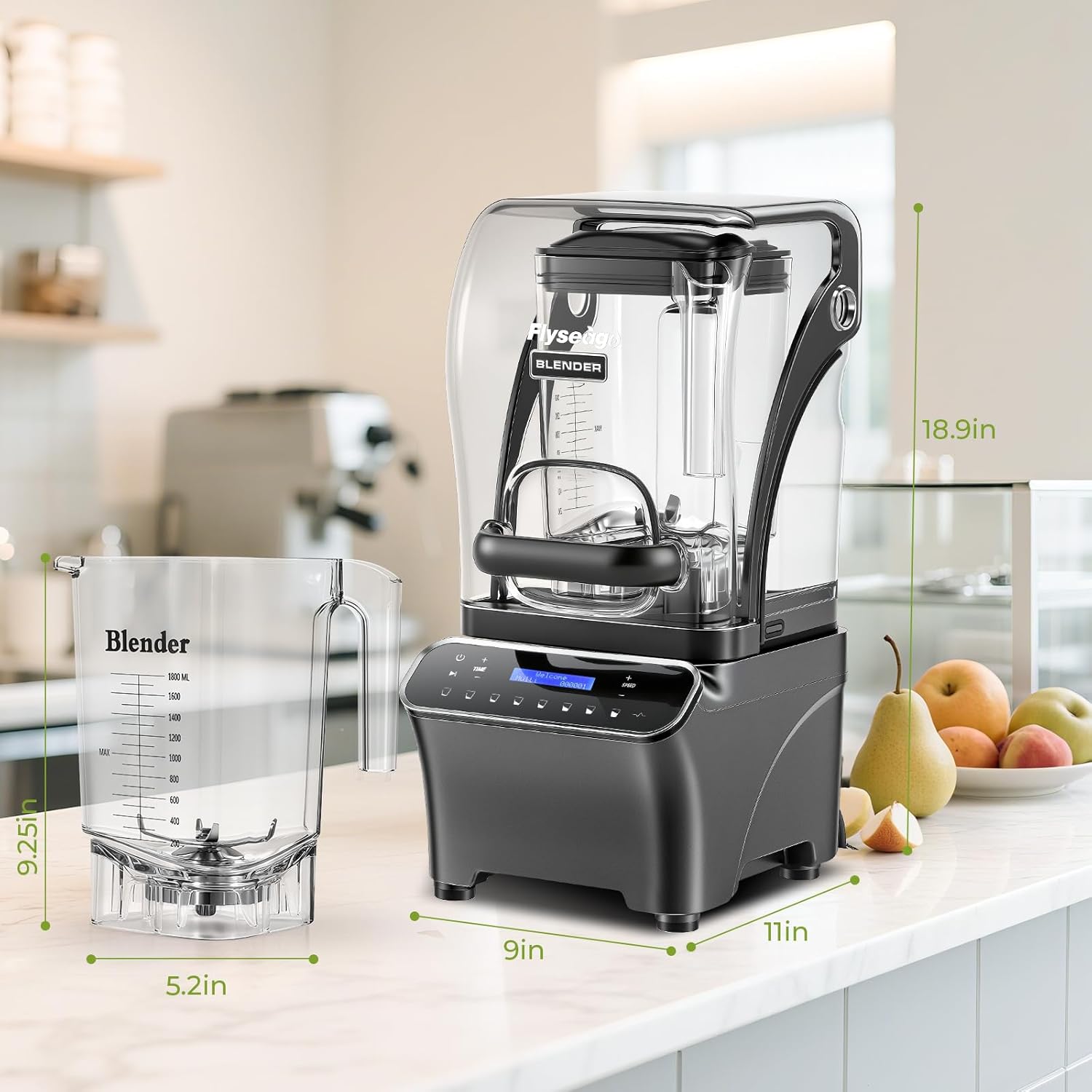 2200W Professional Quiet Blender with LCD Display, 1.8L Ice Crushing Jug, Commercial-Grade Motor, 6-Speed Touch Control & Overload Protection for Smoothies, Ice, Frozen Drinks Silver