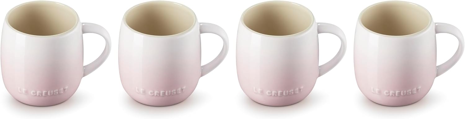 Le Creuset Stoneware Set of 4 Heritage Mugs, 13 oz. each, Shell Pink