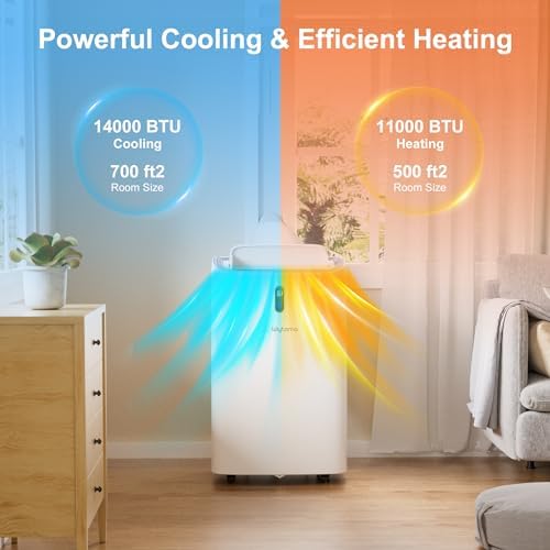 Portable Air Conditioners 14,000 BTU, Cool, Heat, Dehumidifier & Fan 4 in 1 Portable AC Unit, Room Air Conditioners Portable Up to 700 Sq.Ft, with WiFi & Remote/24 Hrs Timer/Auto Swing Fans