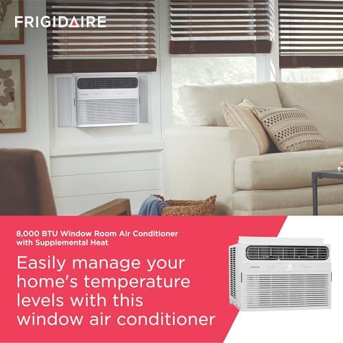 Frigidaire 8,000 BTU Window Air Conditioner with Supplemental Heat, Cools & Heats Up to 350 Sq. Ft., Remote Control, Quiet Operation, Eco Mode, 3 Fan Speeds, White