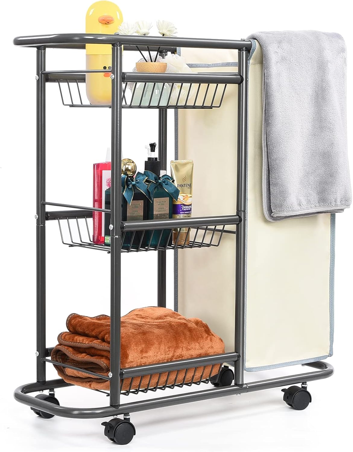 Rolling Laundry Cart with Wheels: Heavy Duty Laundry Basket with Wheels - 3-Tier Cleaning Cart Between Washer and Dryer Storage with 1 Bag for Clothes,Laundry Room,Bathroom, Bedroom
