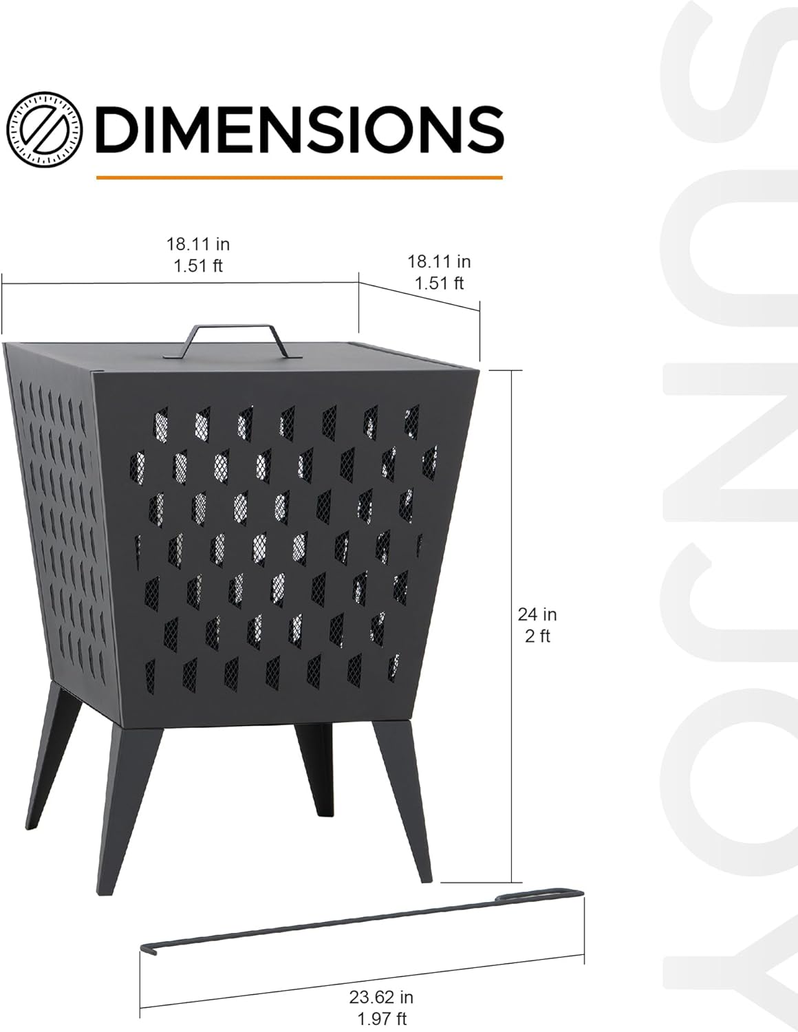 Sunjoy 18 in. Hartefeld Fire Pit, Steel Outdoor Patio Fire Pit Wood Burning Backyard Firepit with PVC Cover and Fire Poker