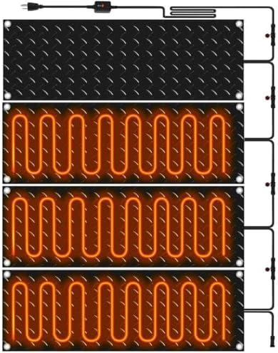 Snow Melting Pads, Anti-Slip Outdoor Mat, Herringbone Design, Prevents Ice Formation, Melts 2 Inches of Snow per Hour, 4Pcs/10 * 30In (25.4 * 76.2cm)