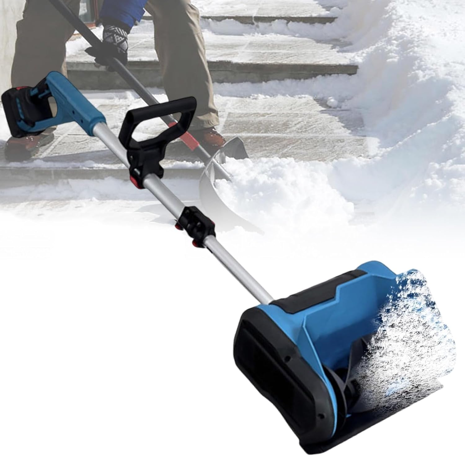 Electric Snow Shovel, Cordless Snow Blower, with Adjustable Front Handle & Telescopic Pole, 31cm Cleaning Width, 8m Throwing Distance, for Yard, Driveway, Playground