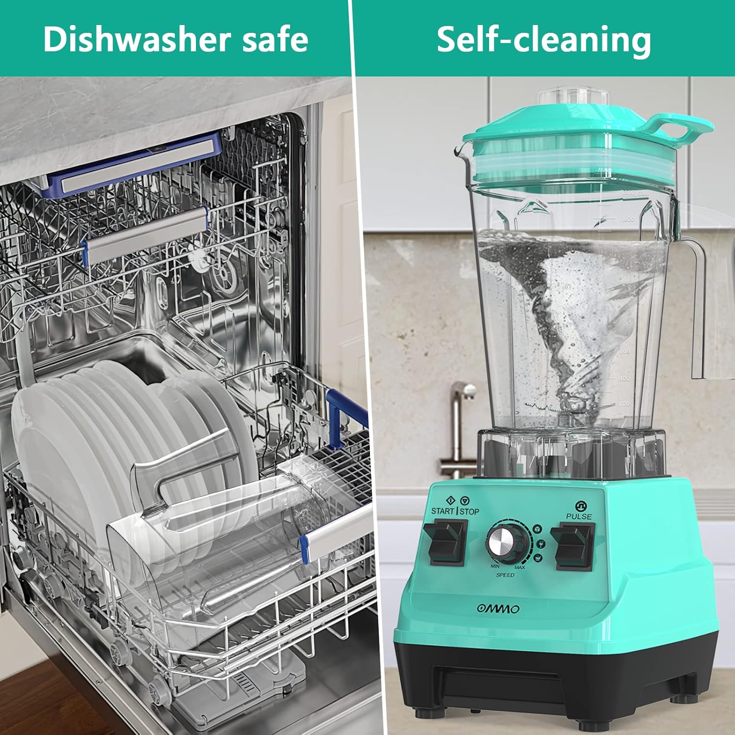 OMMO Blender 1800W, Professional High Speed Countertop Blender with Durable Stainless Steel Blades, 60oz BPA Free Blender for Shakes and Smoothies, Nuts, Ice and Fruits, Dishwasher Safe