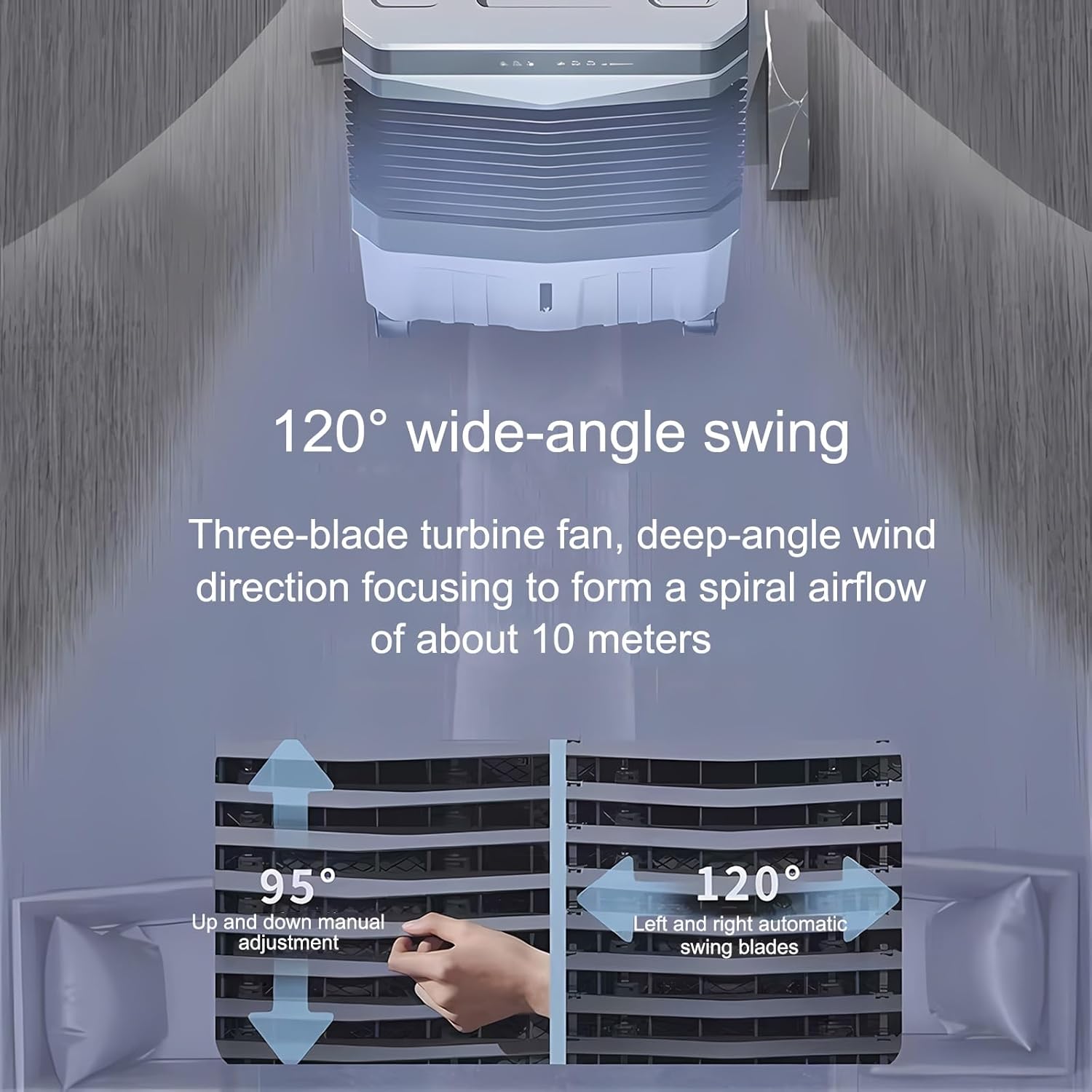 Commercial Evaporative Air Cooler Fan, Swamp Cooler Air Conditioner with 3-Speed, Large Water Tank, 120°Oscillation, Move The Scroll Wheel, Industrial Air Conditioning Fan for Room Outdoor(110x48x31cm