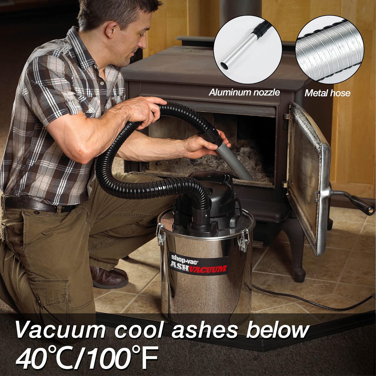 Shop-Vac 4 Gallon 2.0 Peak HP Ash Vacuum, 7.0 Amps Ash Vac Cleaner with HEPA Filter, Hose and Accessories for Fireplaces, Wood Stoves, Pellet Stoves and BBQ Grills. 4040988