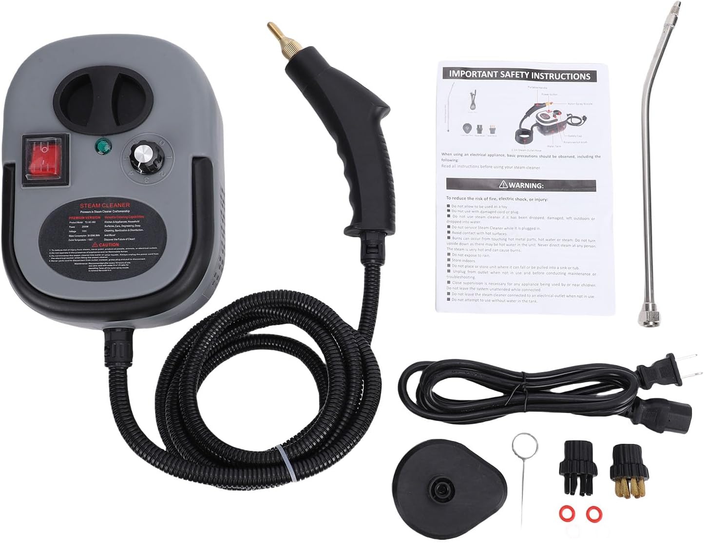 AYNEFY Handheld Pressurized Steam Cleaner, Portable Car Steamer with Brush Heads 2500W Handheld High Temp Portable Machine For Home Use Kitchen Grease Car Detailing (US Plug 110V)