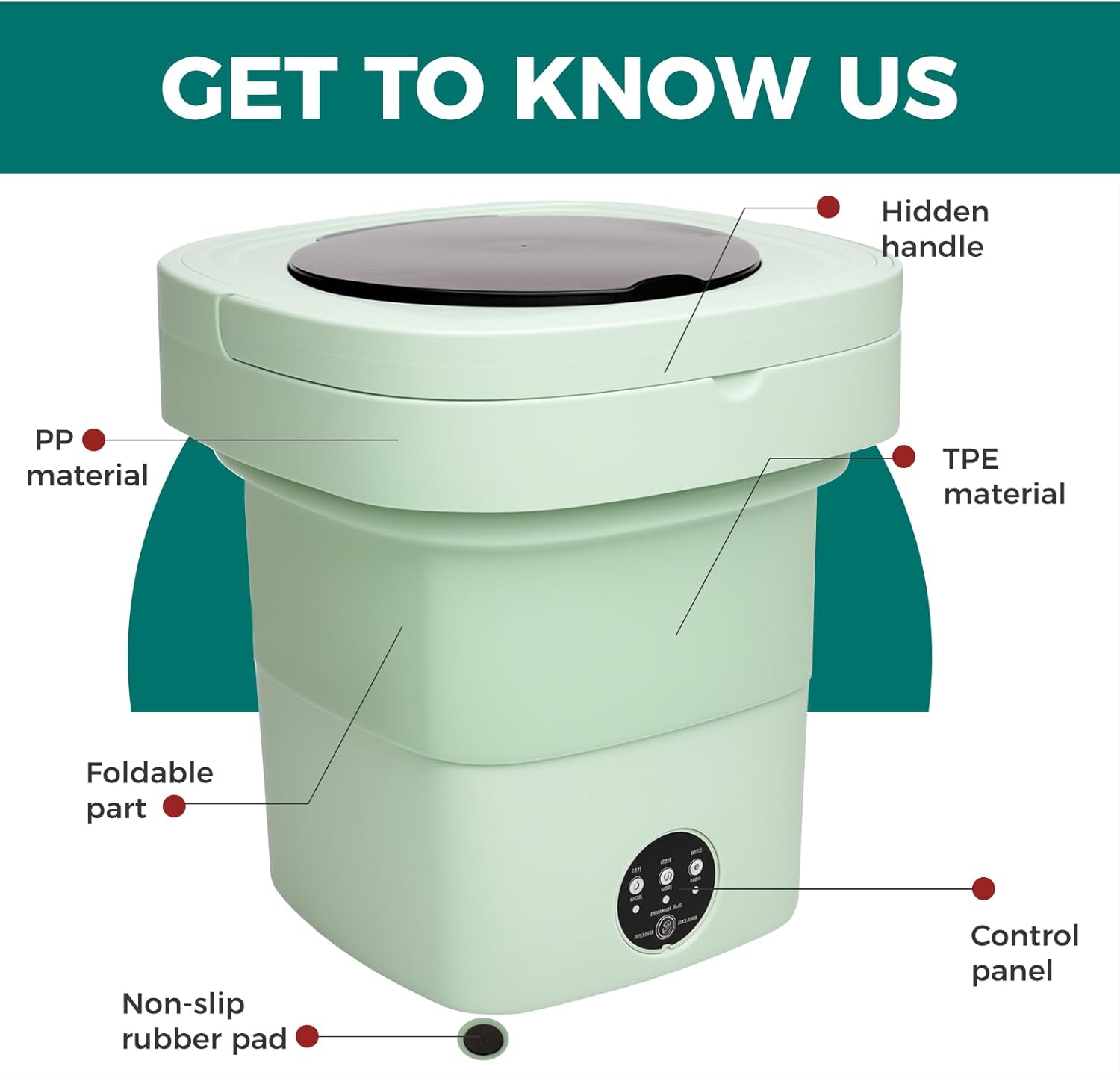 Portable Washing Machine Mini Washer for Apartments - Compact, Foldable Countertop Clothes Washer & Dryer Combo, Small Lavadora Portatil, Handheld Laundry Machine (Green, Medium)