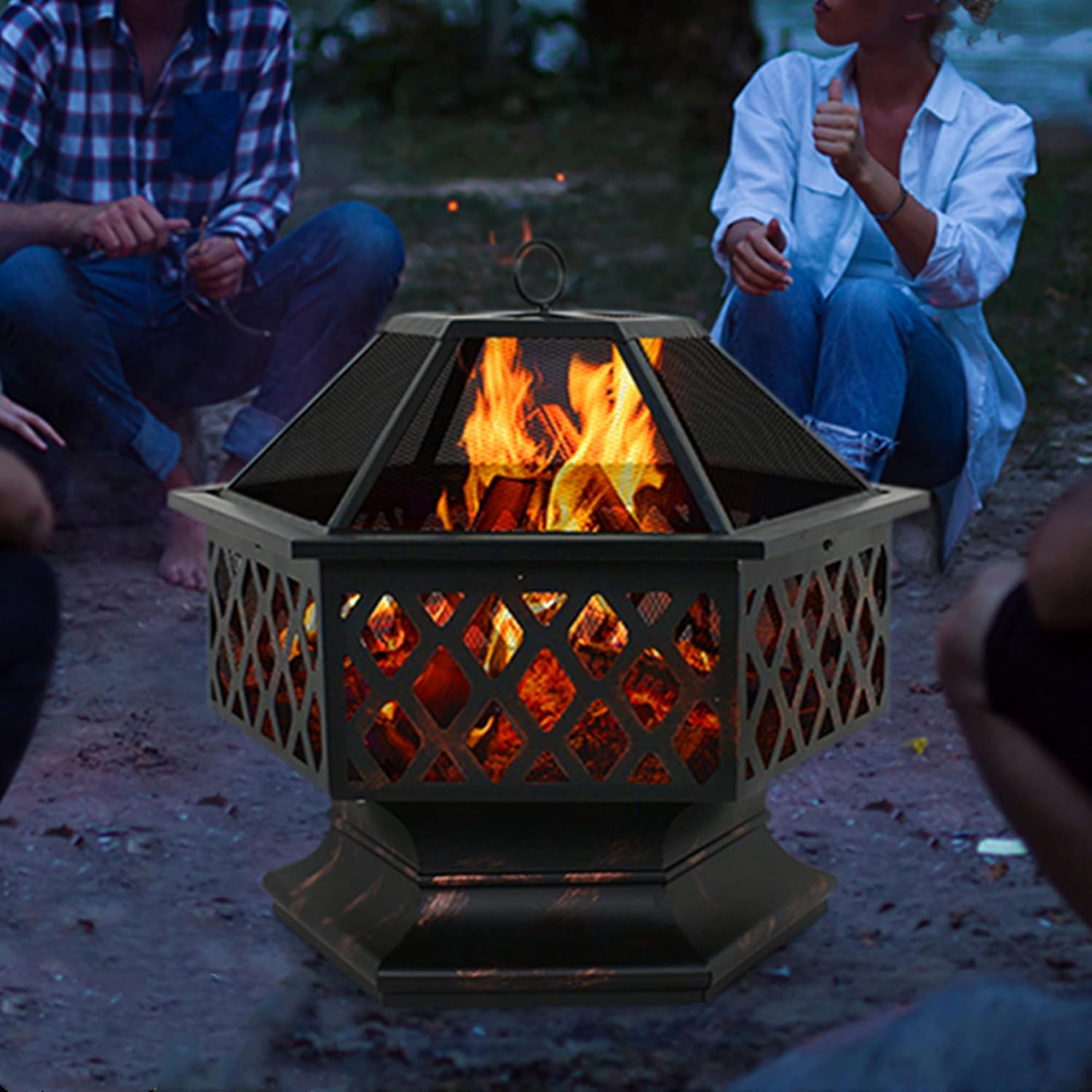 Fire Pit Hex-Shaped Fire Pit, Outdoor Wood Burning Fire Pits & Bowls, Patio Heater 360° Heating Basin