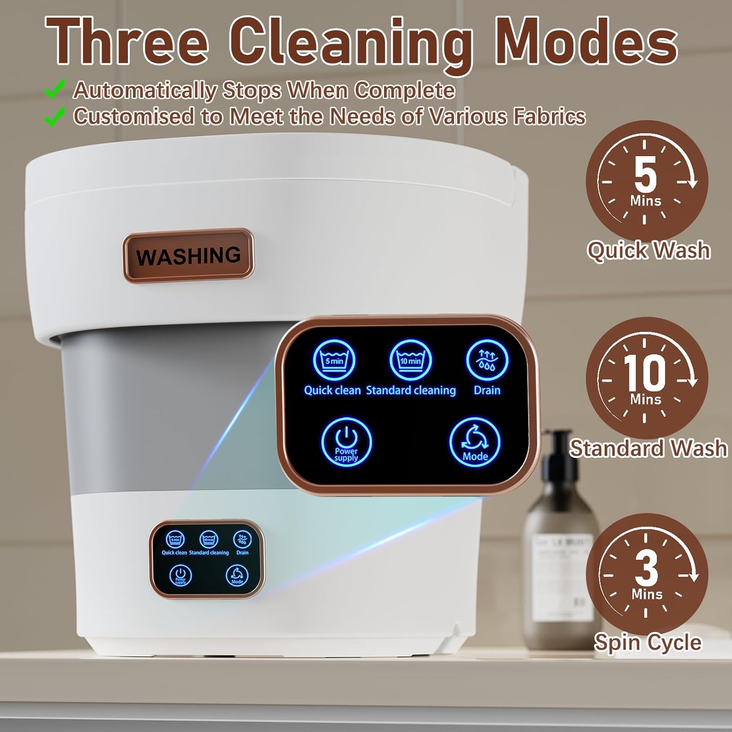 Portable Washing Machine - The Upgraded 12L Foldable Mini Washer with Powerful Cleaning & Low-Noise Design | Perfect for Household, Baby Clothes, Travel, Apartments/Dorms/RVs （Grey-White)