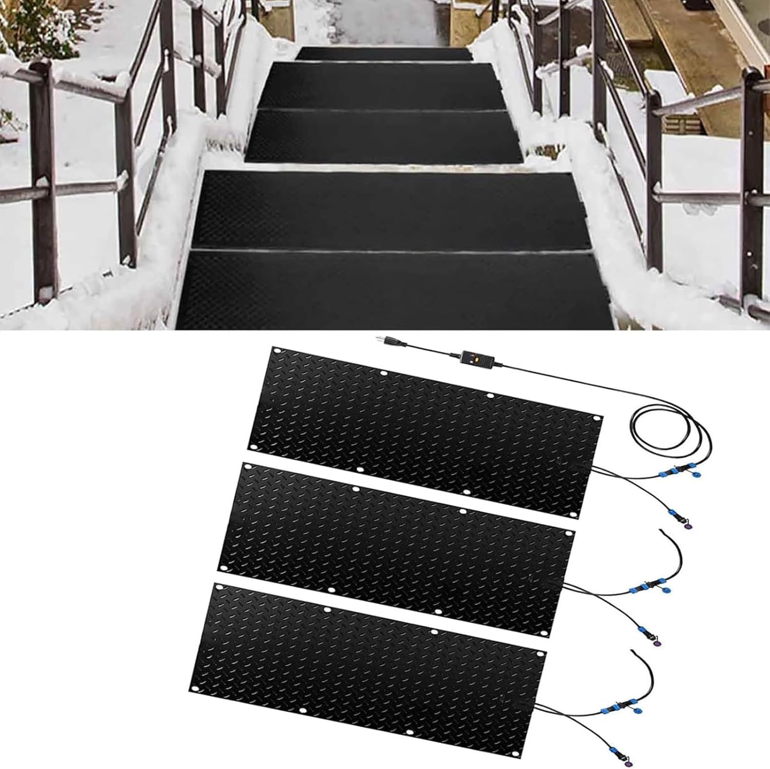 Snow Melting mats Outdoor Sidewalk, Snow Melting mats Outdoor, w/Power Cord, Snow and Ice Heated Pad for Winter Stairs, Steps, Doorways, Walkways, Driveway,3 Pcs-30x90cm/12x36in