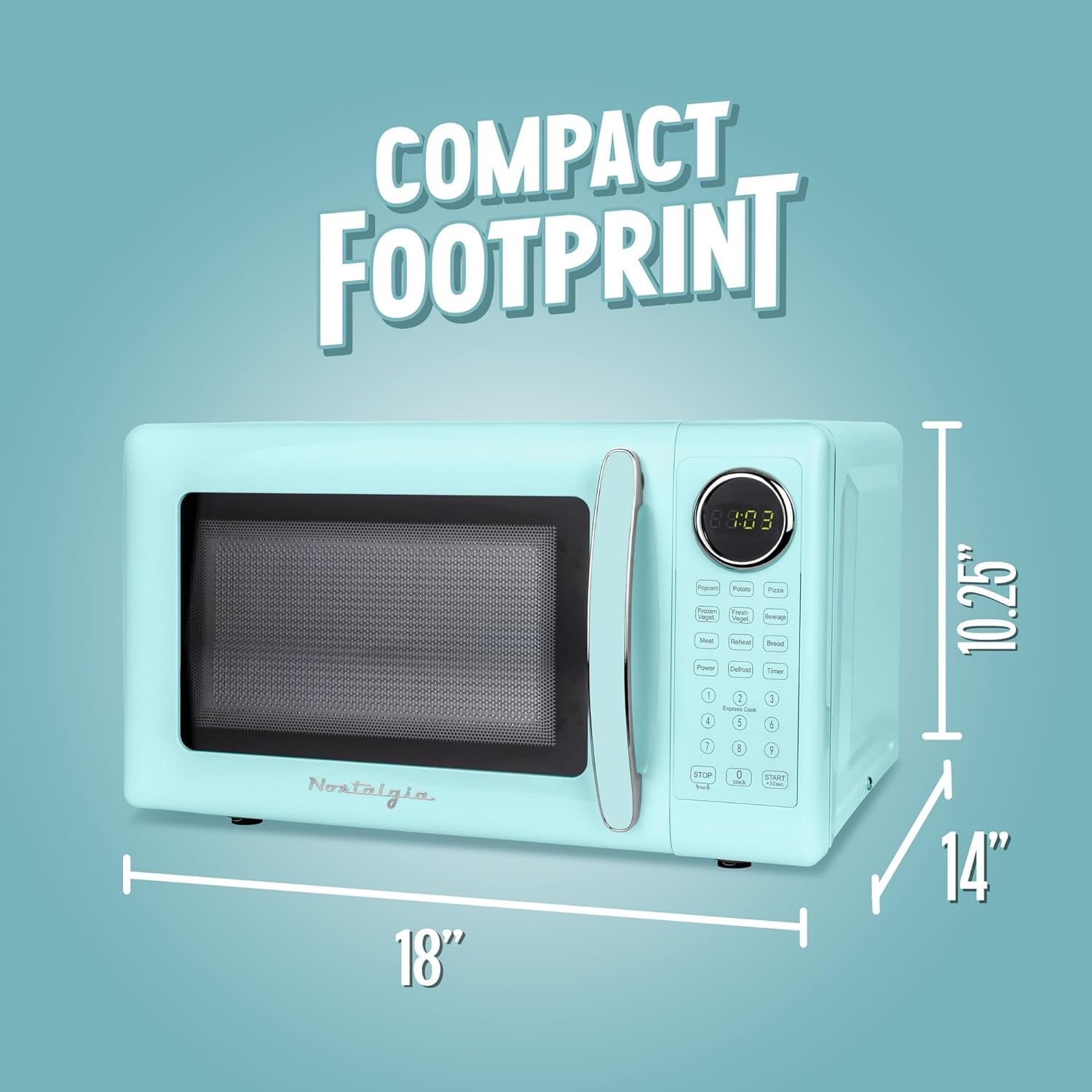 Retro 700W Microwave Oven – 0.7 Cu Ft Capacity – Aqua Color Design for Stylish Kitchens