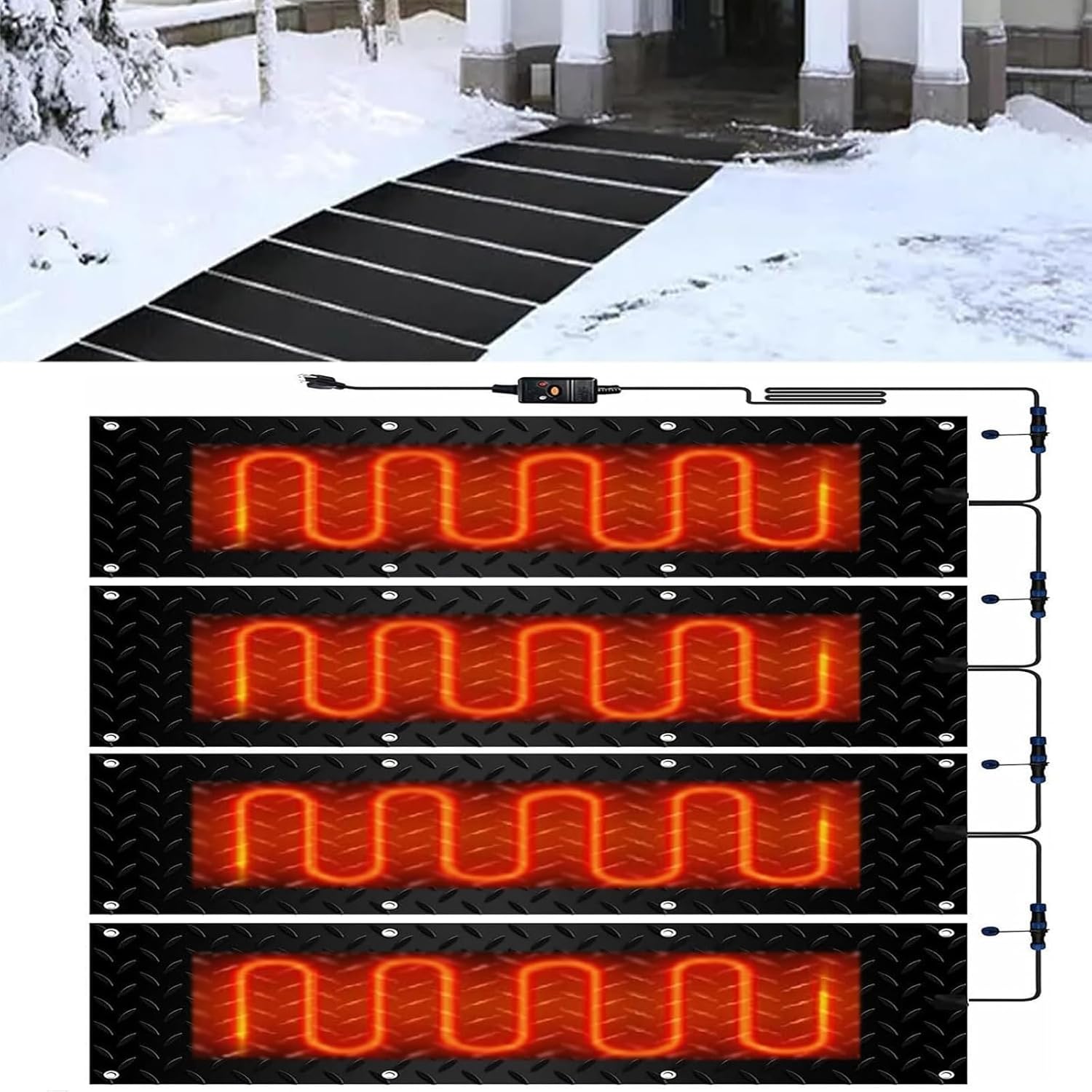 Heated Snow Melting Mats for Entrances, Heated Snow Melting Mats Driveway Walkway, 1/2/3/4/5 pcs Anti-Slip Rubber Heated Stair Mat,for Stairs, Steps, Doorways(4 Pcs,30x120cm/12x48in)