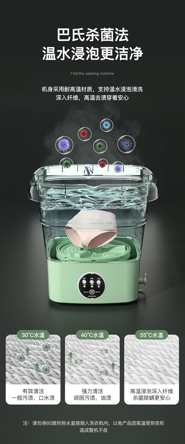 Folding Washing Machine, Mini Washing Machine, Mini Portable Underwear Washing Machine, Suitable for Underwear, Bras, Socks, Baby Clothes, Towels Or Small Items. (Color : Green)