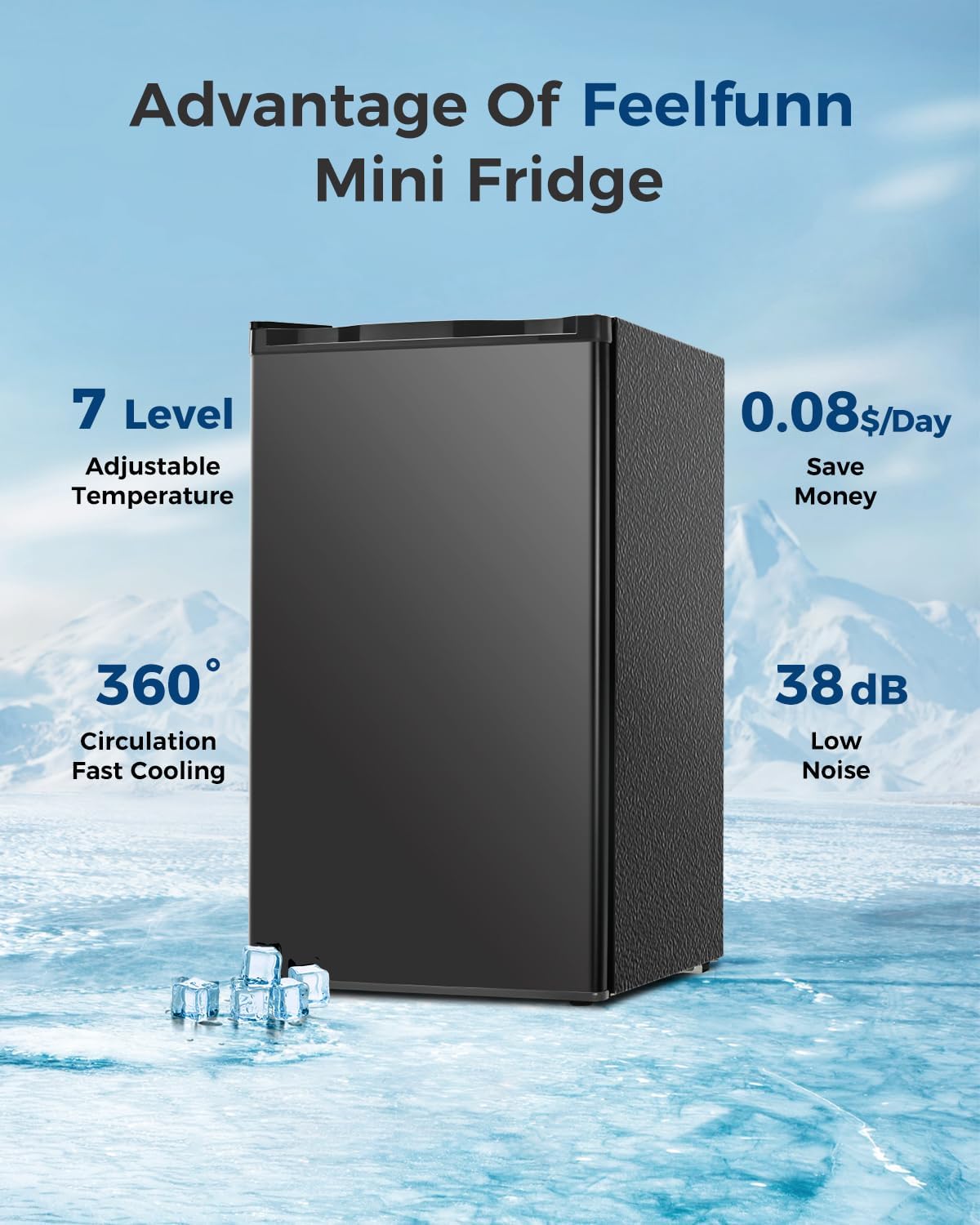Mini Fridge with Freezer - 3.2 Cu.Ft Single Door Mini Refrigerator with Adjustable Thermostat, Small Fridge for Bedroom, Apartment, Dorm - Black