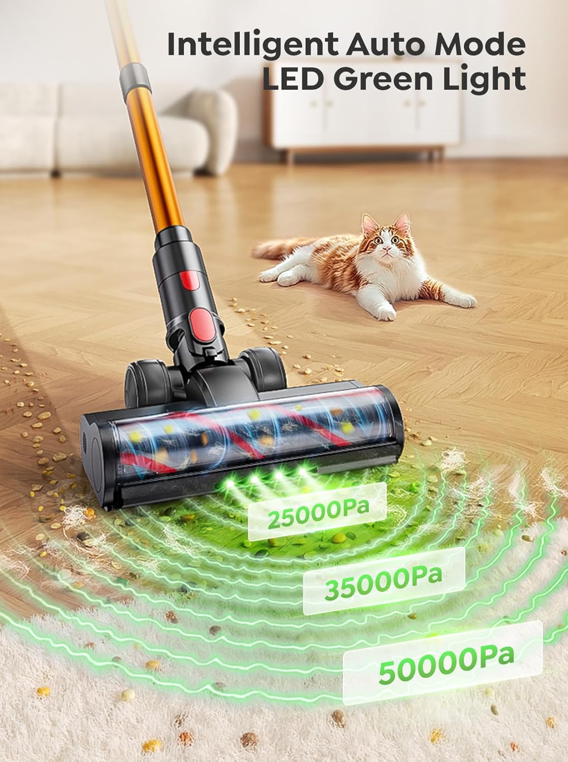 Cordless Vacuum Cleaner, 600W 50KPA 65Mins Vacuum Cleaners for Home, Upgraded Stick Vacuum with 3.3Ft Extendable Hose, LED Touch Screen & Wall Charging Station for Hard Floor Carpet Car Pet
