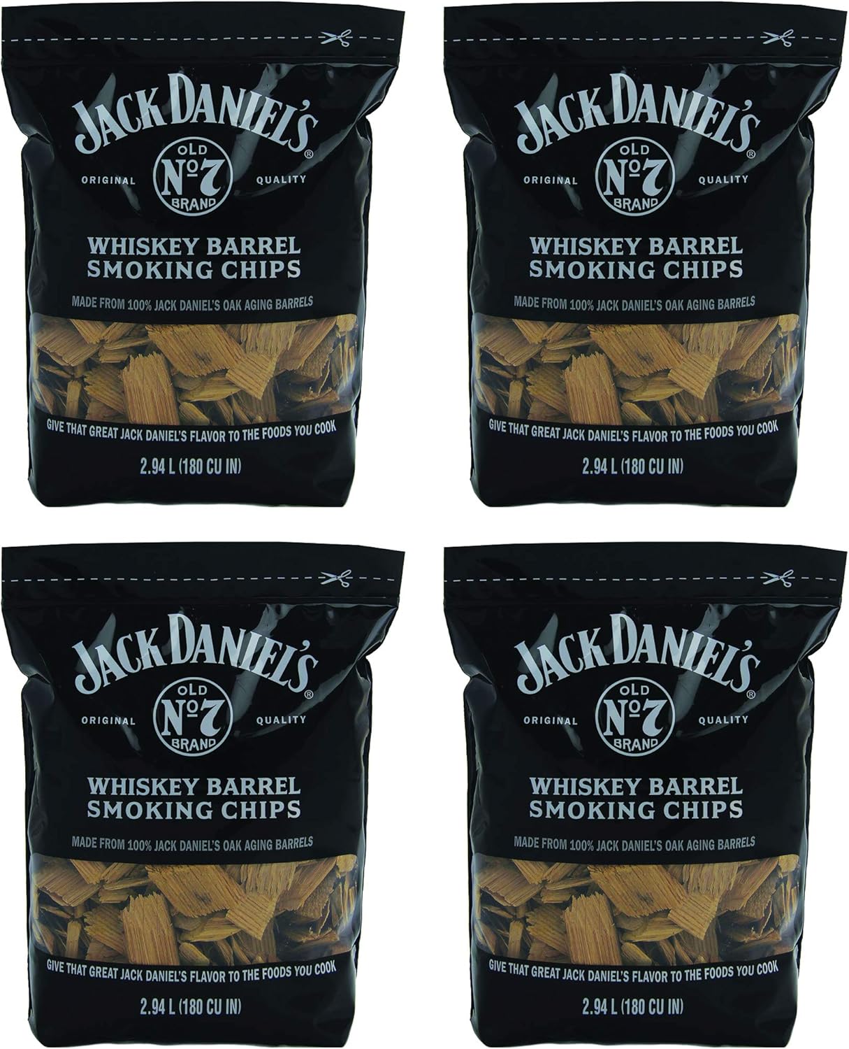 Jack Daniel's Tennessee Whiskey Barrel Smoking Oak Wood Chips for Charcoal, Gas, or Electric Grills and Smokers, 180 Cubic Inches (4 Pack)