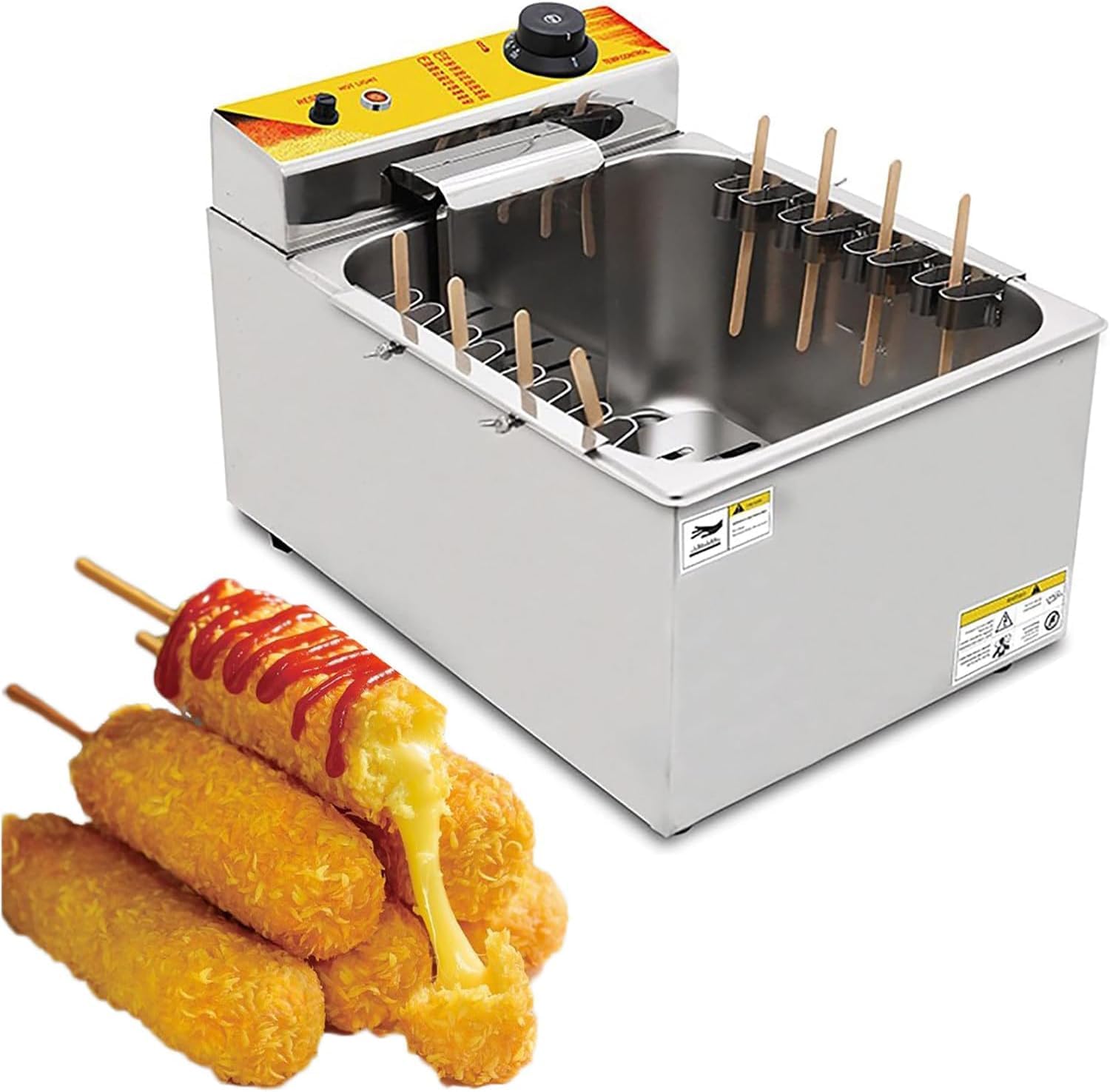 Commercial Electric Corn Dog Fryer, 12L Deep Fryer Machine, Hot Dog and Sausage Stick Maker with Temperature Control