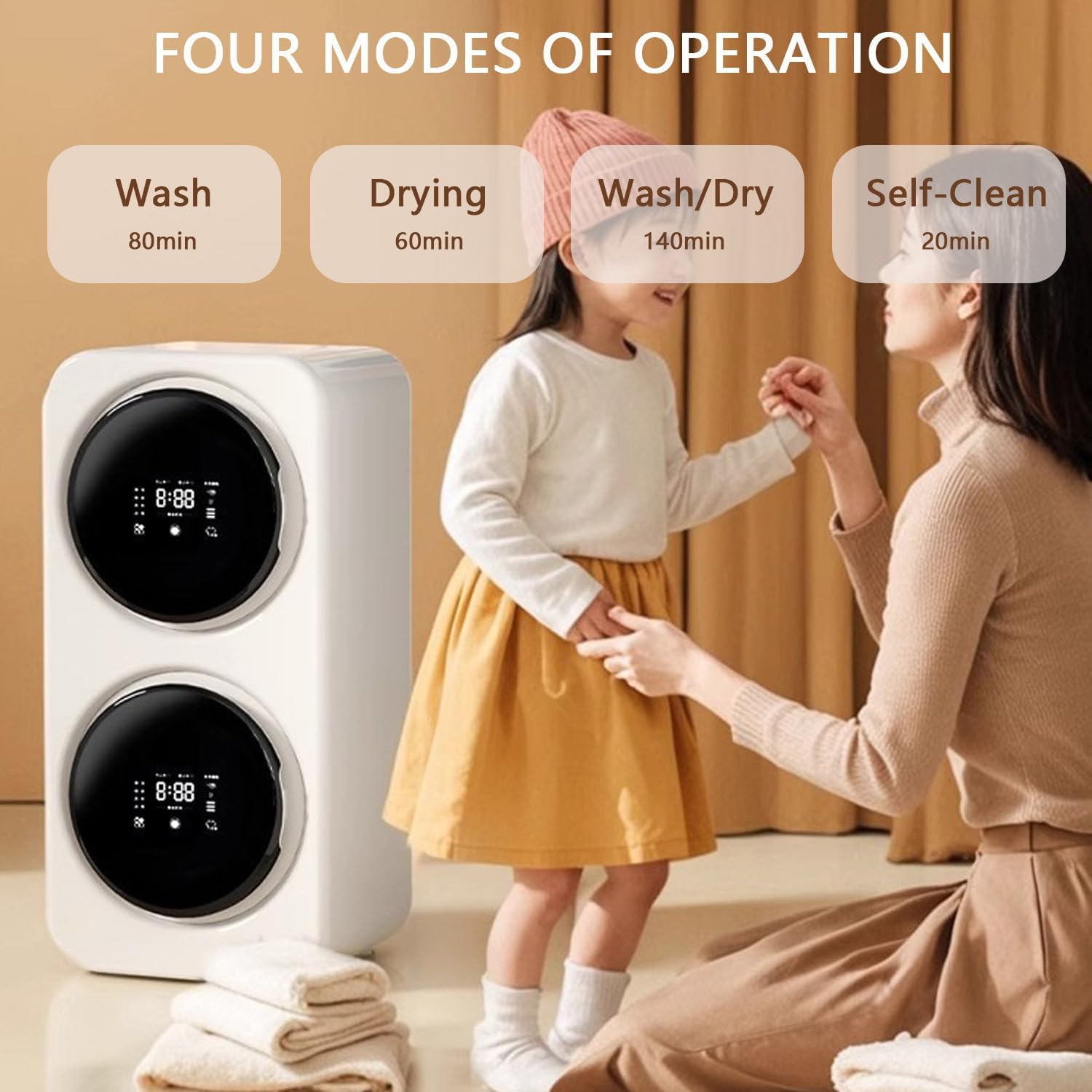 2×3.5L Portable Washing Dryer with Control Panel, Clothes Washing Machine with Stainless Steel Tub, 4 Modes, Electric Dryer for Apartment RV Hotel