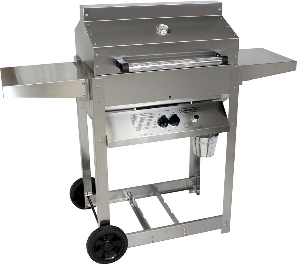 Phoenix Grill SD Stainless Steel Propane Gas Riveted Grill Head On Stainless Steel Cart