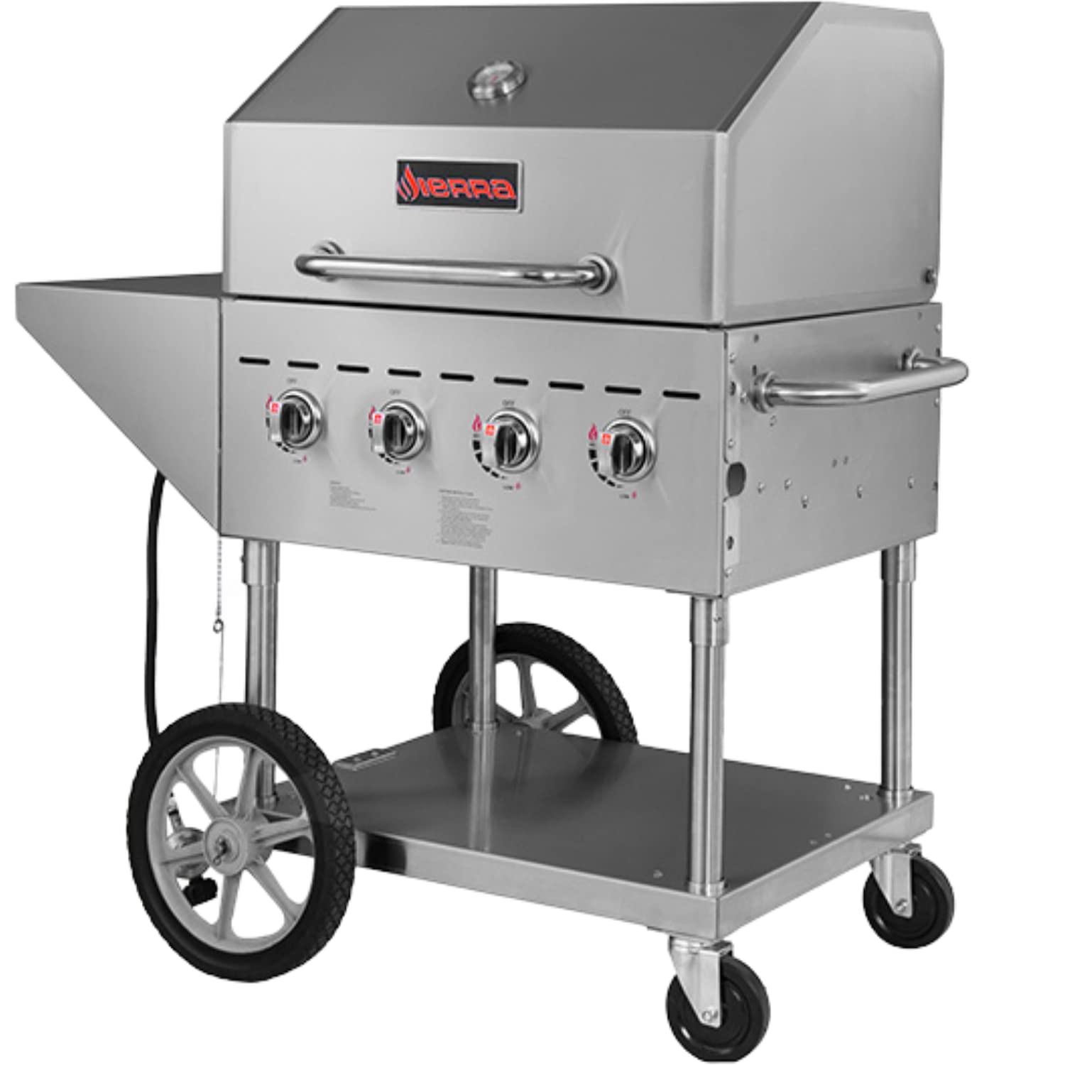 Sierra SRBQ-30 49' Mobile Commercial Outdoor Gas Grill with Roll Dome and Side Shelf, Liquid Propane